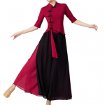 2 tk/komplekt naiste tantsuriided Qipao krae poolvarrukatega topid k&otilde;rge v&ouml;&ouml;kohaga laia s&auml;&auml;rega pikad p&uuml;ksid, v&auml;rviga klassikaline tantsuriietus XL