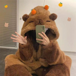 Naiste hommikumantlid Capybara magamisriided Kawaii Anime koduriided t&auml;iskasvanutele sametine talvesoojendav pidžaama t&uuml;drukute pidulik pidulik kost&uuml;&uuml;m free size