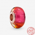 Uued S925 h&otilde;bedased Murano punase oranži gradiendiga klaasitud helmed, sobivad mood k&auml;ev&otilde;ru, naiste isetehtud helmed