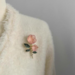 Vintage roosililledega pross naistele, rohelised lehed, j&auml;&auml;kristall, roosad lillelised korsan&otilde;elad Elegantsed r&otilde;ivad Ehted Aksessuaarid Kingitus onesize