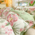 Neljaosaline puhtast puuvillast v&auml;ike v&auml;rske lilleline tekikate &uuml;histoa voodilina Kolmeosaline voodipesu komplekt 1.2m bed