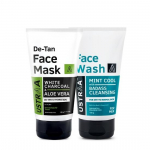 Ustraa De-Tan Face Mask - Dry Skin - 125g - Wash-off mask | with White Charcoal | Effective Tan Removal & Face Wash - Mint Cool - Dry Skin - 100g