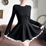Splice Lace Mini Kleit Naistele K&otilde;rge v&ouml;&ouml;kohaga &otilde;hukesed Elegantsed Kleidid Femme Pulmakleidid Retro Temperament Kleit Naiste Riided Uus S must