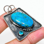 Natural Tibetan Turquoise,Blue Topaz 925 Sterling Silver Pendant 2.17 a0c28