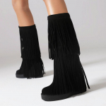 Naiste saapad tutiga Talv Uus Boheemlaslik flokeeritud Monica disain Keskmise s&auml;&auml;rega saapad Soe pl&uuml;&uuml;siga vooderdatud platvormiga lukuga p&otilde;lvek&otilde;rgused saapad 35 must