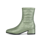 Suurused 41 42 43 Ruudukujulise varbaosaga Retro tikitud l&uuml;hikesed saapad naistele T&otilde;mmatavad rohelised h&otilde;bedased plokk-keskk&otilde;rged daamide jalatsid kingad 8.5 beige