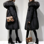 Paks &Otilde;de Talvine Puuvillane R&otilde;ivas Naised Pikk L&otilde;ige Suur Suurus Naised Paksud T&uuml;drukud Suur Karvane Krae Leib Alla Puuvillane R&otilde;ivas S must