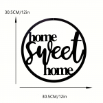 12-tolline mustast metallist Home Sweet Home t&auml;his Elegantne lilledega seinakaunistus Stiilne elutoa ja magamistoa seinakaunistus must