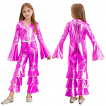 T&uuml;drukute l&auml;ikiv metallik Bell Bottom Jumpsuit Bodysuit Jazz Dance Stage Wear 1970ndate Disco Cosplay kost&uuml;&uuml;m karnevali rave peo &uuml;likond 9-10 Years
