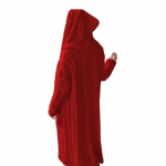 Naiste kampsun jakk taskutega keskmise pikkusega kapuutsiga kootud keerutatud tekstuuriga tahke XXXL veinipunane v&auml;rv