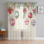 J&otilde;ulupoinsettia marjad j&otilde;ulukuulid lumehelbed &otilde;hukesed kardinad elutoa kaunistus aknakardinad k&ouml;&ouml;gi t&uuml;llist voile-kardinad W135 x H115cm x1