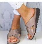 Naiste Suur Suurus Nahast Kiilkontsaga Avatud Varbaga Pealelibistatavad Sandaalid - Suvine Stiil size 40