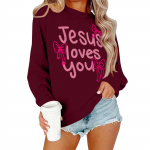 Naiste vabaaja moeprindiga pikkade varrukatega O-kaelusega pullover top-pluus XXL veini