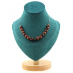 Pierres et Min&eacute;raux. Collier 15 perles Obsidienne mahogany 8 mm. Chaine en acier inoxydable Collier femmes, hommes. Taille personna