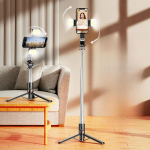 CYKE Bluetooth Selfie-pulk koos integreeritud statiivi ja t&auml;itevalgusega L13D stainless steel double fill light