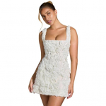 Naiste &otilde;htukleit 3D roosi, kandilise kaeluse, varrukateta, slim-fit, avatud seljaga, &uuml;hev&auml;rviline, kerge, kokteilipeo, balli, minikleit L taevasinine v&auml;rv