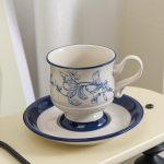 Keraamiline kohvitass ja alustassikomplekt, vintage prantsuse latte kruus 250