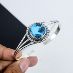 Sinine topaas v&auml;&auml;riskivi k&auml;sitsi valmistatud mansettk&auml;ev&otilde;ru 925 sterlingh&otilde;be mansettk&auml;ev&otilde;ru, sinine topaas mansettk&auml;ev&otilde;ru naisele, unisex k&auml;ev&otilde;ru, peokleidi kingitus 7" sinine