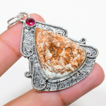 Lemon Chrysoprase, Rubillite 925 Sterling Silver Jewelry Pendant 2.36 g3k61