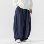 2025 Streetwear Meeste Laiad P&uuml;ksid Puuvillane Linane Vabaaja Haremip&uuml;ksid Meeste &Uuml;lesuurus Vintage L&otilde;tv Meeste Jooksup&uuml;ksid L tumesinine v&auml;rv