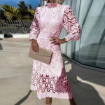 Naiste kleit &Otilde;&otilde;nes pitsiga krae, mullvarrukas, pingul v&ouml;&ouml;koht, l&auml;bipaistev kahekihiline pahkluu pikkus &uuml;hev&auml;rviline OL commute maxi kleit M roosa