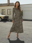 5XL Naiste Retro Leopardimustriga Pikkade Varrukatega Kleit Plisseeritud Seelikuga XL kuld/leopard