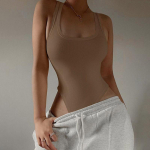 Varrukateta Kootud Bodysuit 2025 Suvi Seksikas Liibuv &Otilde;lalt Avatud Halter Tops Vabaaja T&auml;navune Korsett Naistele Klubi Riietus L khaki