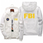 Meeste kapuutsiga spordijakk, FBI tr&uuml;kiga jakk, Kvaliteetne, Tuulekindel, Vabaaja, Moodne, Kevad- ja s&uuml;gishooaeg 6XL valge