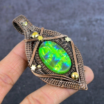 Green Triplet Opal Handmade Copper Eire Wrap Jewelry Pendant 3.43 a0o44