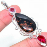 Natural Mahogany Obsidian,Kunzite Stone 925 Sterling Silver Pendant 2.96 r1h68