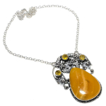 Yellow Septarian Handmade 925 Sterling Silver Jewelry Necklace 18 h9u08