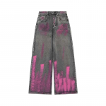 High Street Jeans Meeste Graffiti Pihustiga V&auml;rvitud Pesitud Kulutatud Y2k Jeans Armastajatele Hip Hop T&auml;navar&otilde;ivad Sirged Denim P&uuml;ksid Naistele S beež