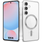Coque pour samsung galaxy s24 fe - avec cercle magn&eacute;tique film cam&eacute;ra - argent&eacute; - booling&reg;