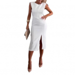 Naiste kleit &uuml;mara kaelusega, varrukateta, slim fit, suvine kleit l&otilde;hikuga, &uuml;hev&auml;rviline midikleit, igap&auml;evaseks kandmiseks M valge
