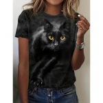 Suures suuruses naiste riided 3D Cat Print Crew Kaelusega T-s&auml;rk vabaaja l&uuml;hikeste varrukatega suvised T-s&auml;rgid Topid Naiste riided S