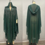 Pikk kapuutsiga keepkleit kuumliimitud strasskivide ja helmestega, moslemi abaya, elegantne, stiilne naister&otilde;ivas One Size
