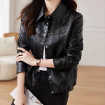 Moodne naiste kevadjope, l&uuml;hike nahkmantel, trendika stiili ja unikaalse disainiga &otilde;huke mootorratta jope 4XL must