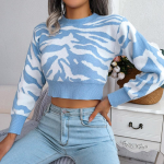 Naiste džemprid kootud dressipluus Seksikas Crew kaelusega k&auml;rbitud kampsunid Tiger Stripes pikkade varrukatega kootud Crop tops Pullover M