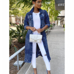 Naiste S&uuml;gisene Pikk Denim Trench-katte Disain Rebitud Denim Jopega 2XL