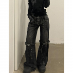 Mustad Naiste Jeansid K&otilde;rge V&ouml;&ouml;koht Hip Hop Sirged Moodsad P&uuml;ksid Streetwear Harajuku Y2K T&auml;ht Naiste Lai Jalg Denim P&uuml;ksid XS must