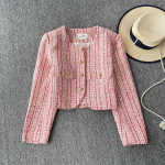 S&uuml;gis Talv Naiste Elegantne V&auml;ike L&otilde;hnav Tuul T&auml;ispikkade Varrukatega &Uuml;he Rinnaga Ruuduline Tweed L&uuml;hike Jakk Mantel M roosa