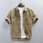 Suvised Meeste S&auml;rgid Jaapani Stiilis Cargo L&uuml;hikeste Varrukatega S&auml;rk Mehelik Puuvillane Kahe Taskuga Vabaaja S&auml;rk Noorte Streetwear L&otilde;tv &Uuml;laosa M tume khaki v&auml;rv