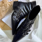 Moodne disainer naiste saapad Metallist pandlaga Kitsad saapad Seksikad terava ninaga nahast saapad Moodsad lukuga pahkluusaapad naistele L&uuml;hikesed saapad 35 must