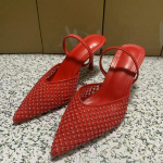 Moem&auml;rk Moodne kootud v&otilde;rk helmed Naiste pumbad Elegantne terava ninaga &Scaron;ikk peen k&otilde;rge kontsaga Suvine Klassikaline slingback Kontori daami kingad 35 punane