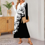 women retro printed long-sleeved comfortable loose dress, elegant dress XL kollane