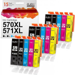 Cartouche d'Encre - EJET - PGI-570XL CLI-571XL - Compatible Canon - Pack de 15 - Multicolore
