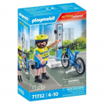 PLAYMOBIL 71732 Policier cycliste avec borne de recharge, Action Heroes, Les policiers, 15 pi&egrave;ces, D&egrave;s 4 ans puhas
