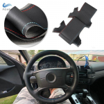 Car Accessories Braid Steering Wheel Cover Hand Sewing Black Leather red blue line For BMW 3 5 Ser E36 E46 E39 X3 E83 X5