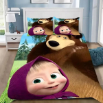 Masha ja Karu 3D-prinditud tekikott padjap&uuml;&uuml;r Voodipesukomplekt &Uuml;heinimese T&auml;iskasvanu Queen King Magamistoa Dekooriks AU Double 180x210cm