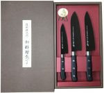 Satake Sangyo Noakomplekt Santoku Petty ja Gyuto Noshu Magoroku HG2803 3-osaline (Valmistatud Jaapanis) Nuga, Nuga, Nuga, Titaaniga kaetud must,